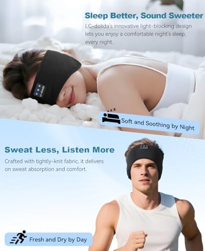 LC-dolida Sleep Headphones Bluetooth 5.4, Headband Headphones Earphones Wireless, Sleep Mask for Gifts,Workout,Jogging,Yoga(Ink) - color: Ink