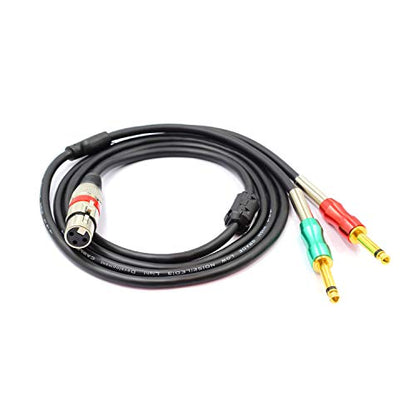 SiYear- 6.6FT XLR Female 3Pin to 6.35mm 1/4 inch Mono Male Audio Y Splitter Cable, Dual 6.35mm 1/4" Male to XLR Female Stereo Microphone Audio Converter Adapter Cable(2m) - color: 6.6Feet, size: 6.6Feet