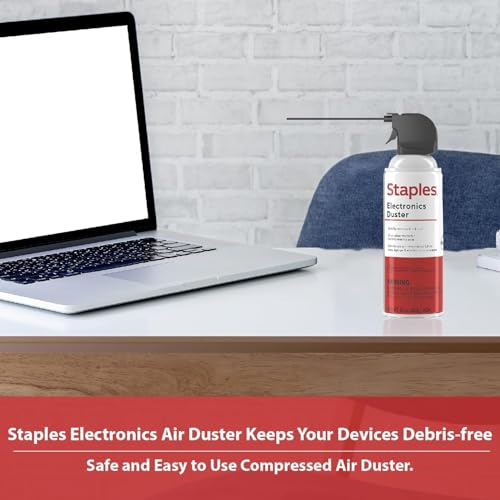 Staples Compressed Air Dusters, 10 oz. Cans, Electronics & Office, 4-Pack | Blasts dust from keyboards, laptops, vents and hard-to-reach gear. 4 cans per pack.