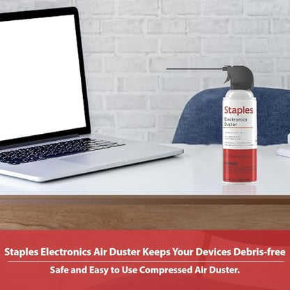 Staples Compressed Air Dusters, 10 oz. Cans, Electronics & Office, 4-Pack | Blasts dust from keyboards, laptops, vents and hard-to-reach gear. 4 cans per pack.