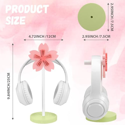 Yookeer Cute Headphone Stand Decorative Sakura Headphone Stand Cute Pink Flower Wood Desk Decor for Gamer Room Office Desk Gaming Gifts for Girlfriend Office Worker