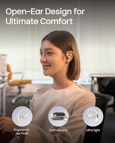 SHOKZ OpenFit - Open-Ear True Wireless Bluetooth Headphones with Microphone, Earbuds with Earhooks, Sweat Resistant, Fast Charging, 28HRS Playtime, Compatible with iPhone & Android (Renewed)