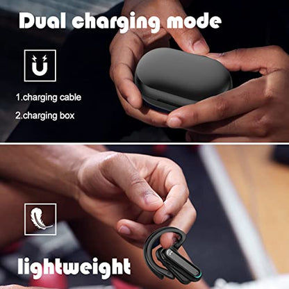 Open Ear Headphones Bluetooth Earpiece 5.2 with Dual Microphone Noice Cancelling Trucker Bluetooth Headset Wireless Single Ear Phone Ear Piece for Cell Phone Office Business Driver No In-ear Earphones