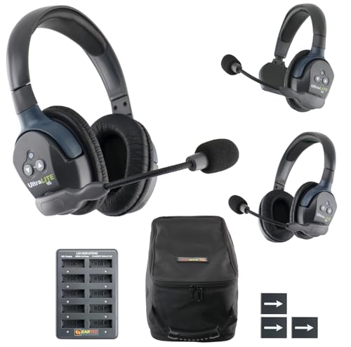 EARTEC UL321 Ultralite-HD 3-Person Full Duplex Wireless Intercom Headset Communication System, Single and Dual Ear Headsets, Up to 1000ft Range, U.S. Company - size: 2 Single, 1 Double