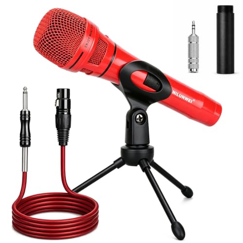 YS-36D Dynamic Microphone - Premium Vocal Microphone, cardioid directional wired microphone, with 14 foot XLR to 1/4 inch audio cable, desktop tripod, extension rod, microphone storage bag (Red) - color: 1 red ribbon solid