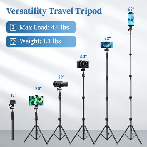 Phone Tripod Stand, 70" Selfie Stick Cell Phone Tripod with Remote | Phone Holder/Carry Bag, Aluminum Alloy Selfie Stick Tripods, Compatible with iPhone Samsung GoPro Smartphone - size: 70 Inch