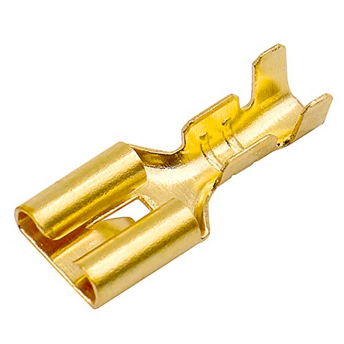 BAOMAIN 100-Pack 6.3mm 1/4" Female Spade Connector Non-Insulated Terminals | Copper 1/4" Non-Insulated Female Connectors with Locking Tab for 18-16 AWG Wire,Ideal for Automotive & DIY Projects