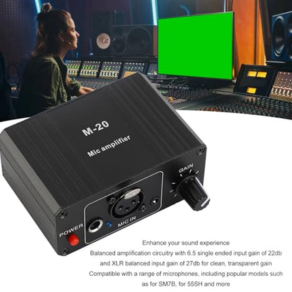 Microphone Preamp, High Gain 48V Mic Gain Booster, Low Noise Power XLR Output Mic Preamplifier, for Dynamic and Condenser Microphones Booster