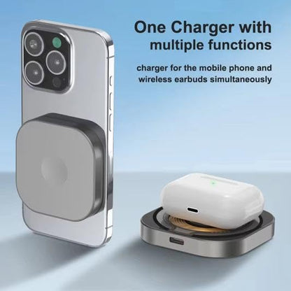 Wireless Charger 3‑in‑1 Charging Station, 15W Fast Wireless Charging Dock, Qi Certified Multi‑Device Charging Pad for iPhone & Android Phones, Smartwatch & Earbuds, Slim USB‑C Charger with Adapter
