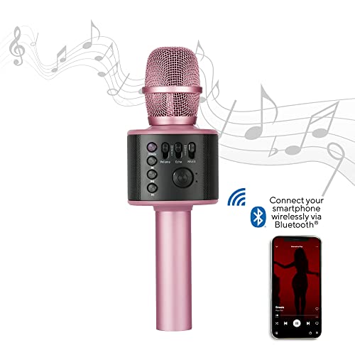 Wireless Bluetooth Karaoke Microphone with Built-in Speakers + HD Recording, Portable Handheld Mic | Rose Gold - style: Rose Gold
