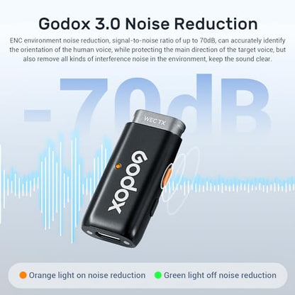 GODOX WES1 Kit1 Lightning Wireless Microphone | MFi Certified Plug & Play, 7g Ultralight, Noise Cancelling, 656ft Range, For iPhone iPad Vlog Live Stream