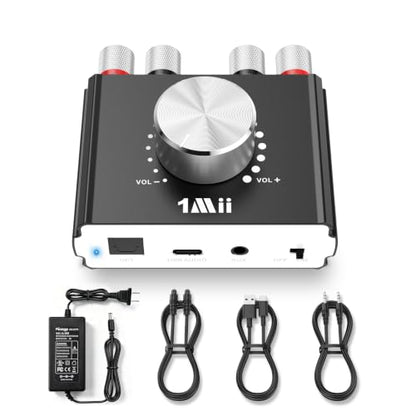 1Mii DeskRoar B75 Mini Bluetooth 6.0 Amplifier, 2.0 Channel 50W×2 HiFi Amp | USB/Optical/AUX IN, Home Audio Digital Stereo Receiver for TV/PC/Bookshelf/Desktop Speakers, 24V Power Supply