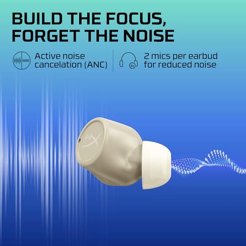 HyperX Cirro Buds Pro – True Wireless Earbuds, Active Noise Cancellation, ANC, Ambient Sound Mode, Low Latency, Bluetooth 5.2, IPX4, Fast Charge, PC, Nintendo Switch, Mobile - Tan - color: Tan