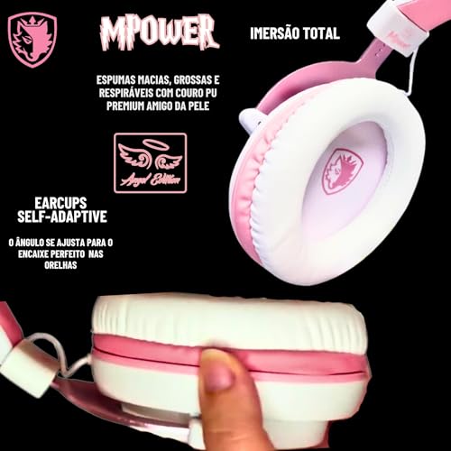 SADES MPOWER Stereo Gaming Headset for PS4, PC, Mobile, Noise Cancelling Over Ear Headphones with Retractable and Flexible Mic & Soft Memory Earmuffs for Laptop Nintendo Switch Games-Angel Edition - color: White, Light Pink