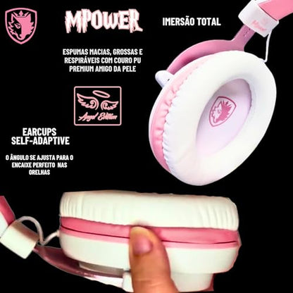SADES MPOWER Stereo Gaming Headset for PS4, PC, Mobile, Noise Cancelling Over Ear Headphones with Retractable and Flexible Mic & Soft Memory Earmuffs for Laptop Nintendo Switch Games-Angel Edition - color: White, Light Pink