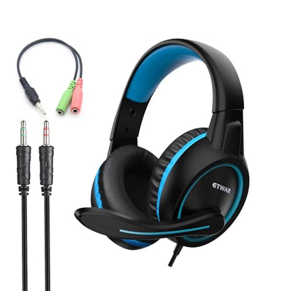 B3 Gaming Headset, Blue | Nintendo Switch, Xbox One, PS4, Mega Bass Surround, Noise Cancelling, 3.5mm Jack Over Ear with Mic, Laptop PC Smartphones - color: Blue