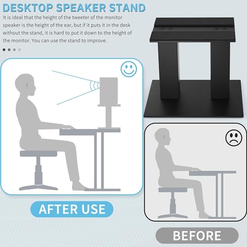Desktop Speaker Stands 1 Pair for Small/Medium Bookshelf Speakers | Steel Studio Monitor Stands,Medium - size: 7.9"L x 6.5"W x 6"H