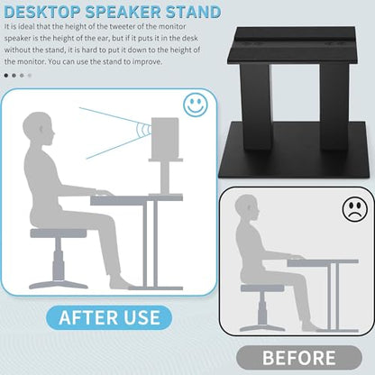 Desktop Speaker Stands 1 Pair for Small/Medium Bookshelf Speakers | Steel Studio Monitor Stands,Medium - size: 7.9"L x 6.5"W x 6"H