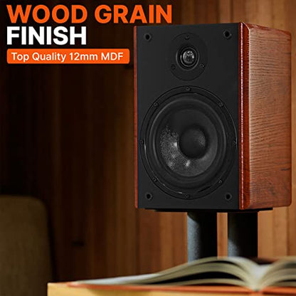 Pyle 5.25" Home Audio Speakers, 2-Way Passive Bookshelf, 200W Max Power, 1" Silk Dome Tweeter, Composite Woofer, Gold Plated 5 Way Binding Post, Rubber Surrounds, Beautiful Wood Grain Finish - Pair - color: Natural, size: 5.25 inch