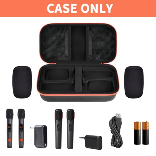 COMECASE Wireless Microphone Case for JBL PartyBox & Two Mic System, Black | Shockproof, Karaoke Microphones Travel Storage Box, Mic Foam Cover, Holds 2 Mics, Receivers, Adapters, AA Batteries, Charger - color: Black