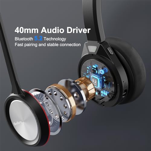 Bluetooth Headset with Microphone, Wireless Headset with Mic & Mute Button, 40 Hrs Working Time Noise Cancelling Bluetooth 5.2 for PC Laptop Teams Zooms Work Business Meeting