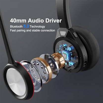 Bluetooth Headset with Microphone, Wireless Headset with Mic & Mute Button, 40 Hrs Working Time Noise Cancelling Bluetooth 5.2 for PC Laptop Teams Zooms Work Business Meeting