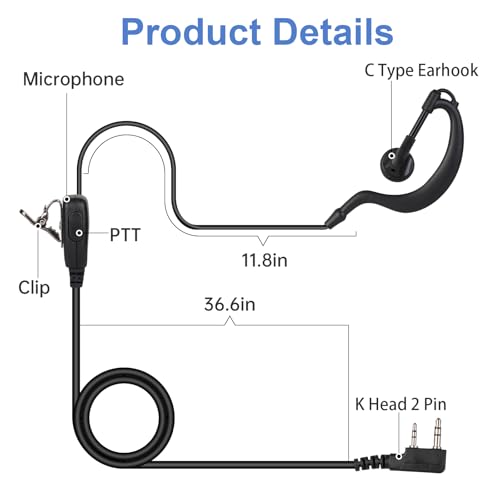 20 Pcs Walkie Talkie Earpiece with Mic 2 Pin Two-Way Radio Headset, Clear Sound & Comfortable Fit Compatible with Baofeng UV-5R BF-888S Arcshell Retevis RT21 RT22 H-777