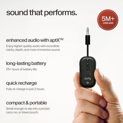 Twelve South AirFly Pro 2, Bluetooth Adapter, Pair 2 AirPods, Black Ice | Pair 2 AirPods or Wireless Headphones – 3.5mm AUX Bluetooth Transmitter and Receiver for Cars, Boats, Treadmills, TVs & More - color: Black Ice, style: AirFly Pro 2