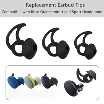 Earbud Replacement Tips Silicone Earbud Tips Ear Tips Compatible with Bose Quietcomfort and Sport Headphone Earbud Rubber Tips Earbud Covers 3 Pairs S M L Black