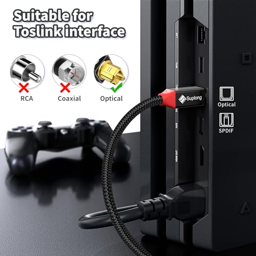 Suplong Optical Audio Cable 24K Gold-Plated Digital Optical Audio Toslink Cable for [S/PDIF] LG/Samsung/Sony/Philips Sound Bar, Smart TV, Home Theater, PS4, Xbox & PlayStation (6ft, Black) - color: Black, size: 6ft