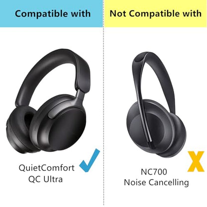 QC Ultra Ice Silk Earpads Headband Cushions for Bose QuietComfort Ultra | Cooling Gel Fabric Ear Pads Replacement Thickness Covers Noise Isolation - Black