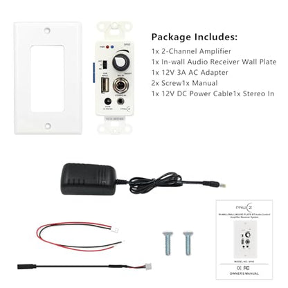 in Wall Audio Control Amplifier Receiver Compatible with Bluetooth 2 Channel Wall Plate with USB Microphone Aux (3.5mm) Input 120W for Sound Systems Home Theater Integration
