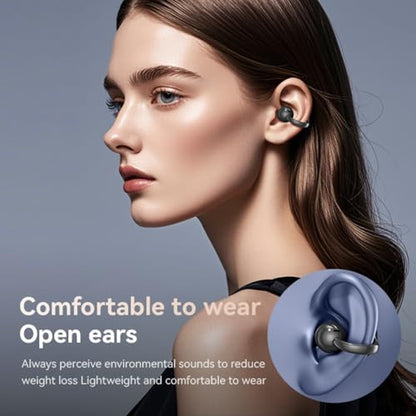 Open Clip Ear Earbuds, Wireless Clip On Headphones with Bluetooth 5.4 LCD Touch Screeen, Lightweight Design Open Ear Buds,IP7 Waterproof Sport Earphones for Running Workout