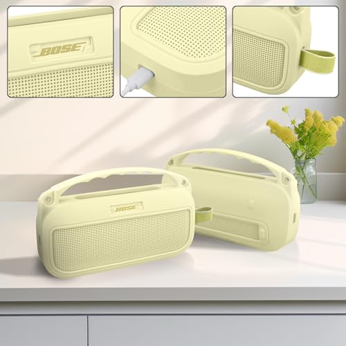 co2CREA Soft Silicone Case for Bose SoundLink Flex 2nd Gen, Yellow | Skin-Friendly Handle, Adjustable Shoulder Strap, Crossbody Carrying, Aluminum Carabiner, Lightweight - color: Citrus Yellow Case