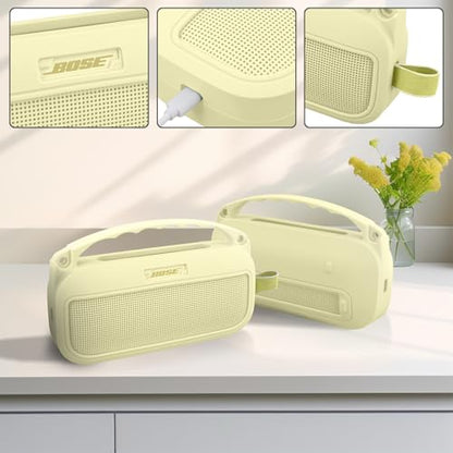 co2CREA Soft Silicone Case for Bose SoundLink Flex 2nd Gen, Yellow | Skin-Friendly Handle, Adjustable Shoulder Strap, Crossbody Carrying, Aluminum Carabiner, Lightweight - color: Citrus Yellow Case