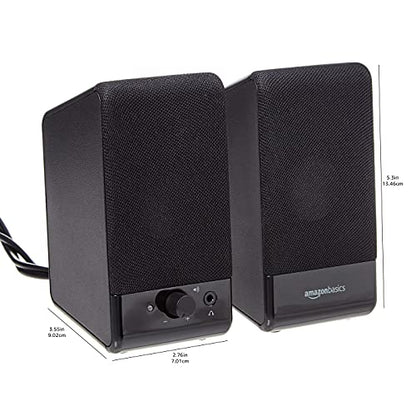 Amazon Basics USB-Powered Computer Speakers with Volume Control for Desktop or Laptop PC, Compact Size, Headphone Jack, Portable, Plug-N-Play, Black - size: 1-Pack, style: USB