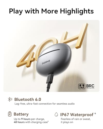 Baseus Bowie MC1 Pro Open Ear Clip-On Headphones, Hi-Res LDAC & HiFi4 Acoustic Sound, 5g Ultra-Lightweight Comfort, SuperBass 2.0, DNN 4-Mic AI Clear Calls, IP67 Waterproof, Bluetooth 6.0 - color: Black