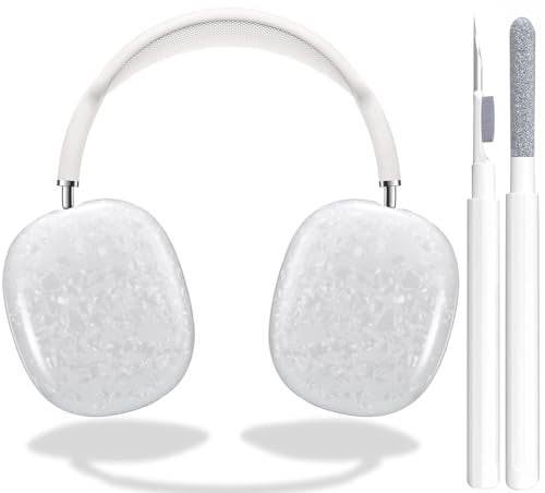 for Cute Glitter Airpods Max Case with Cleaner Kit, Anti-Scratch Shell Pattern Ear Pad Case Cover/Ear Cups Cover/Headband Cover for AirPods Max Cover Protective Skin Girl Women White - color: White