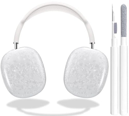 for Cute Glitter Airpods Max Case with Cleaner Kit, Anti-Scratch Shell Pattern Ear Pad Case Cover/Ear Cups Cover/Headband Cover for AirPods Max Cover Protective Skin Girl Women White - color: White