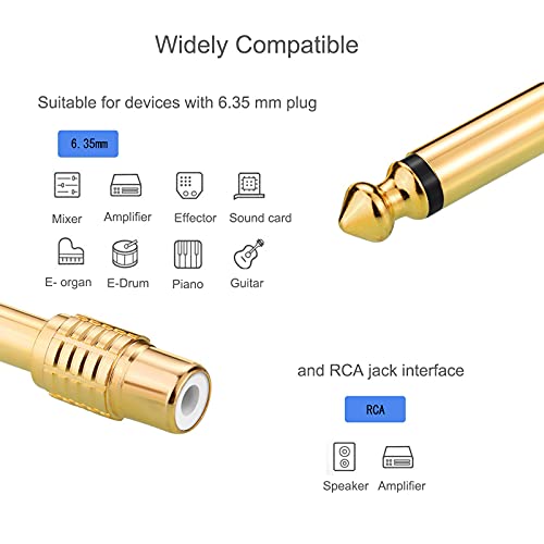 RCA to 1/4, 2Pcs RCA to 1/4" Adapter Female to 6.35mm 1/4 inch Male Mono TS Audio Adaptors Gold Plated Copper