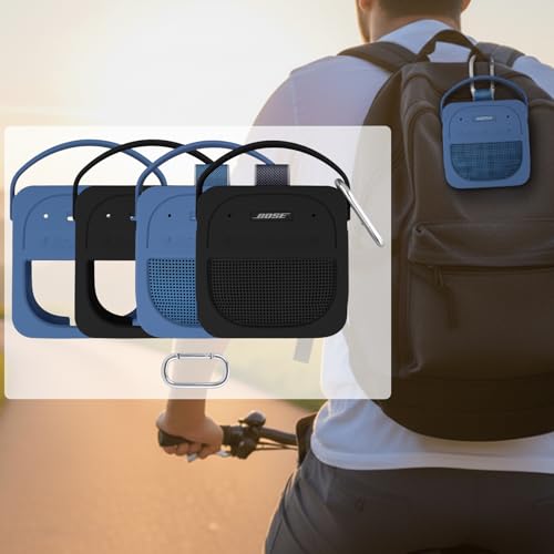 for Bose New SoundLink Micro 2nd Gen Portable Speaker Silicone Case, Blue | 1:1 Molded Fit, Shock Absorption, Metal Carabiner, Flexible Carry Handle, Anti-Slip Texture, Elastic Recovery - color: Blue Case