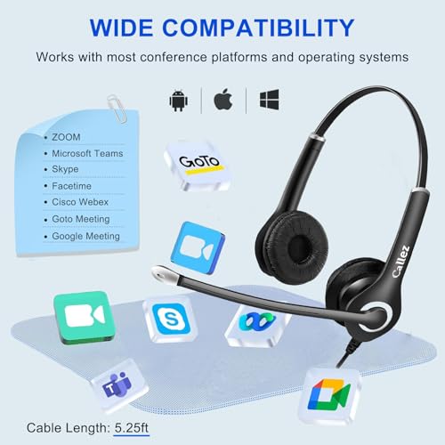 Callez Computer Headset, 3.5mm Cell Phone Headset with Mic Noise Cancelling | USB-C Wired Headphone for PC Laptop Mac iPhone 15/16/17 Samsung, Zoom Teams Call Center Home Office Work, in-line Controls - color: Black