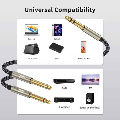 1/4 inch TRS Stereo Y-Splitter Insert Cable, 1/4 Inch Male Jack to Dual 1/4inch(6.35mm) Male TS Mono Breakout Cable Audio Patch Cord -20FT - size: 20FT