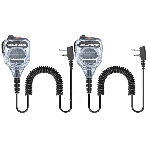 Baofeng Microphone Handheld Heavy Speaker BF-850 Ham Radio Mic IP54 Waterproof Volume Adjustable Speaker Mic for UV-5R BF-F8HP PRO AR-5RM UV-21R for Kenwood Retevis Walkie Talkies(2 Pack) - color: Clear