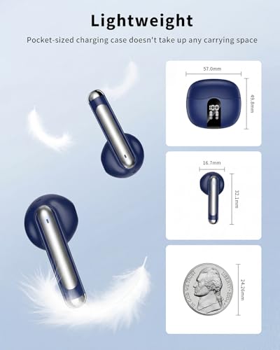 Wireless Earbuds, 2026 Bluetooth 5.4 Headphones Bass Stereo Ear Buds with Noise Cancelling Mic, LED Display in Ear Earphones 50H Playtime Ear Buds, IP7 Waterproof for Laptop Pad Phones Deep Blue - color: Deep Blue