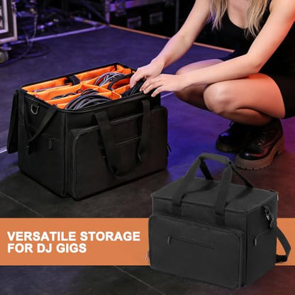 LUCKUP DJ Cable Organizer Bag with Wheels, Detachable Trolley System, 900D Water-Resistant DJ Equipment Storage Organizer with Padded Dividers Laptop Compartment for Musicians, Audio Engineers