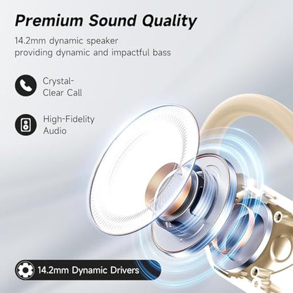 Open Ear Bluetooth 5.4 Earbuds, Wireless Headphones Sport Over Earphones Built-in Mic with Ear Hooks, 60H Playtime Ear Buds Fast Charging, IPX7 Waterproof for Running/Workout,kin Color