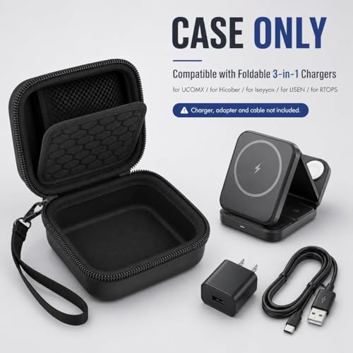 Hard Case for UCOMX/Hicober 3-in-1 Charger, Box Only | Hard shell case for UCOMX, Hicober, Iseyyox, LISEN and RTOPS 3-in-1 charger users, with divider and mesh pocket - color: Black