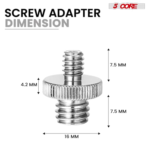 5 Core 3/8 to 1/4 Adapter 5Pcs Camera Mount Durable Tripod Screw Adapter for DSLR Monopod Microphone & Lighting 1/4 to 3/8 Screws Set - 1/4M-3/8M Camera Screw 5Pcs