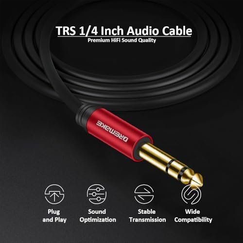 10M 1/4''(6.35mm Plug) TRS Guitar Cable, Jack 6.35mm Quarter Balanced Stereo Audio Male to Male Instrument Cable for Pro Audio, Saxophone, Microphone, Console, E-Piano, Electric Mandolin - color: Red, size: 33FT/10.0M